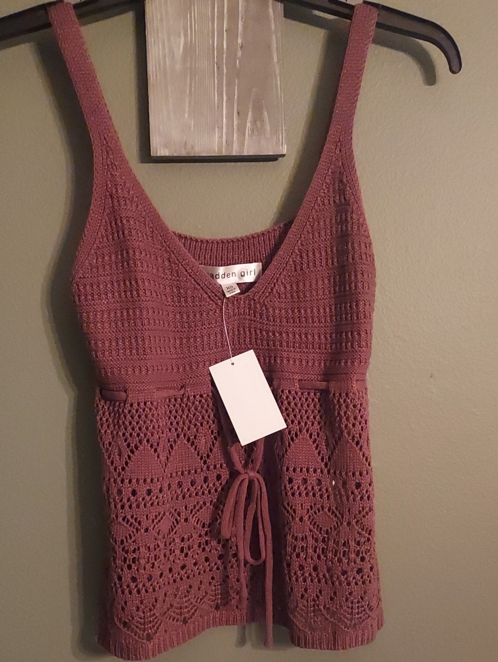 Madden Girl Soft Brown Crochet Tie-Waist Knit Camisole